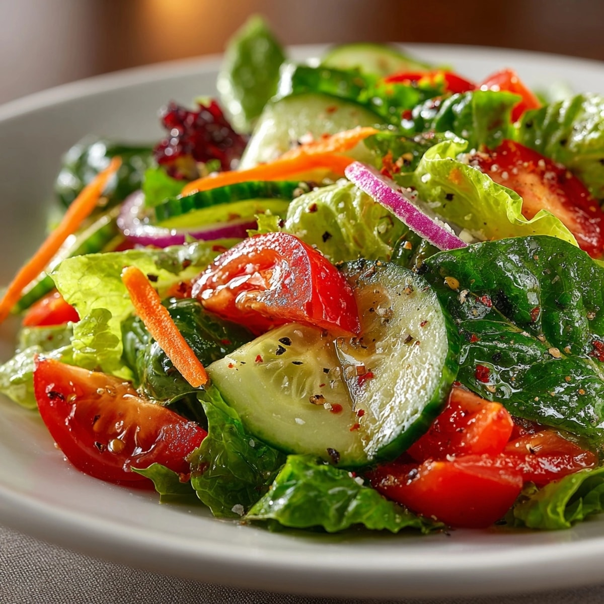 Preparando una ensalada mixta sencilla, una explosión de sabores frescos y texturas.