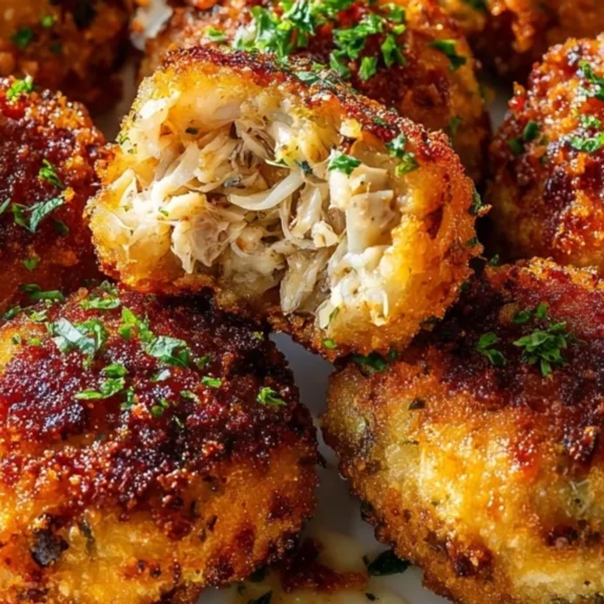 Primer plano de suculentas croquetas de pollo ligeras, hechas a mano y recién hechas.