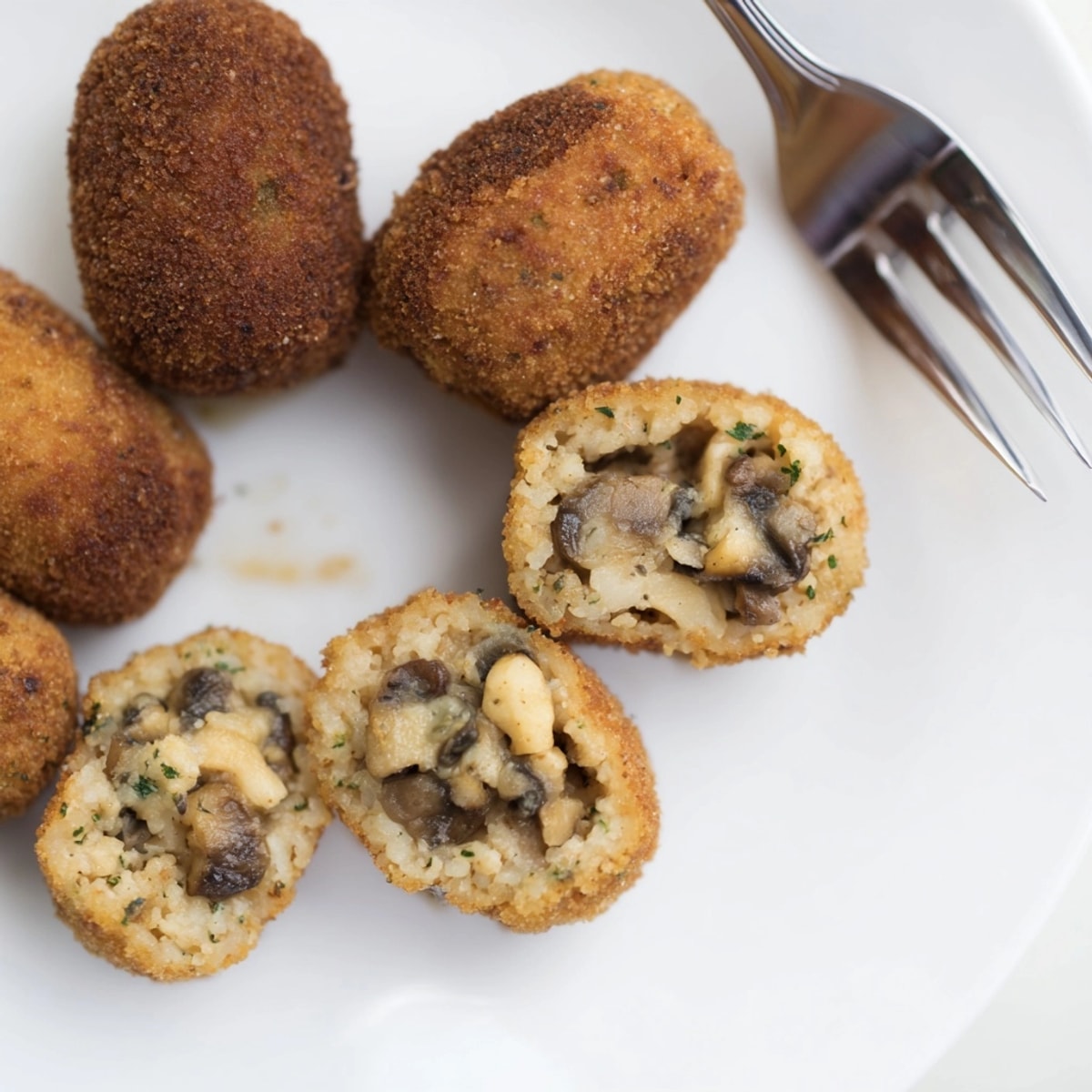 Delicadas croquetas de hongos porcini con un interior cremoso y un exterior dorado y apetitoso.