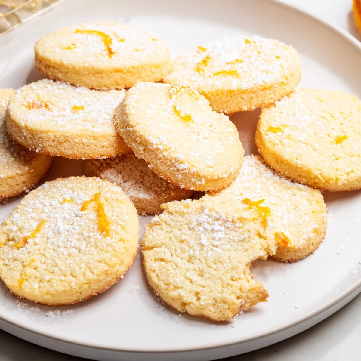 Galletas crujientes de polvorones de naranja y caramelo, un dulce español para acompañar el café.