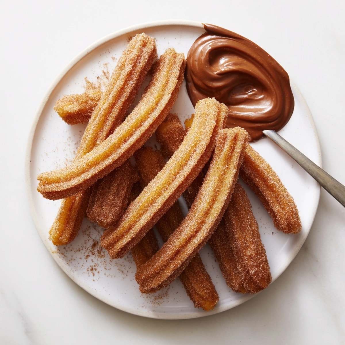 Deliciosos churros caseros con una decadente salsa de chocolate y calabaza y canela.