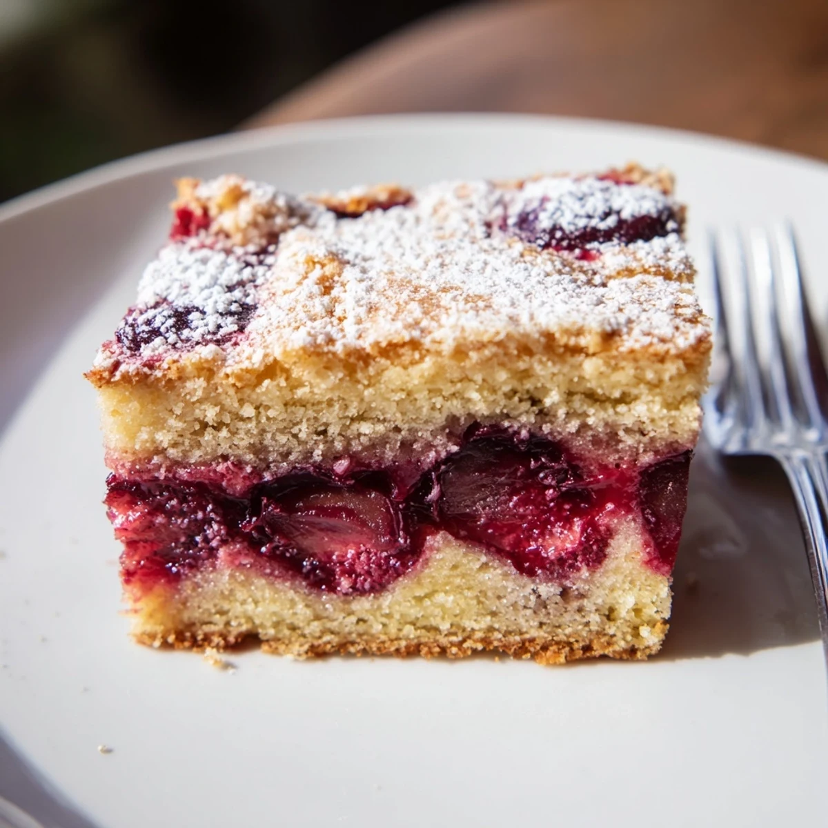 Delicious Cherry Vibe Tarta de Santiago Bars topped with powdered sugar, perfect for dessert lovers.  