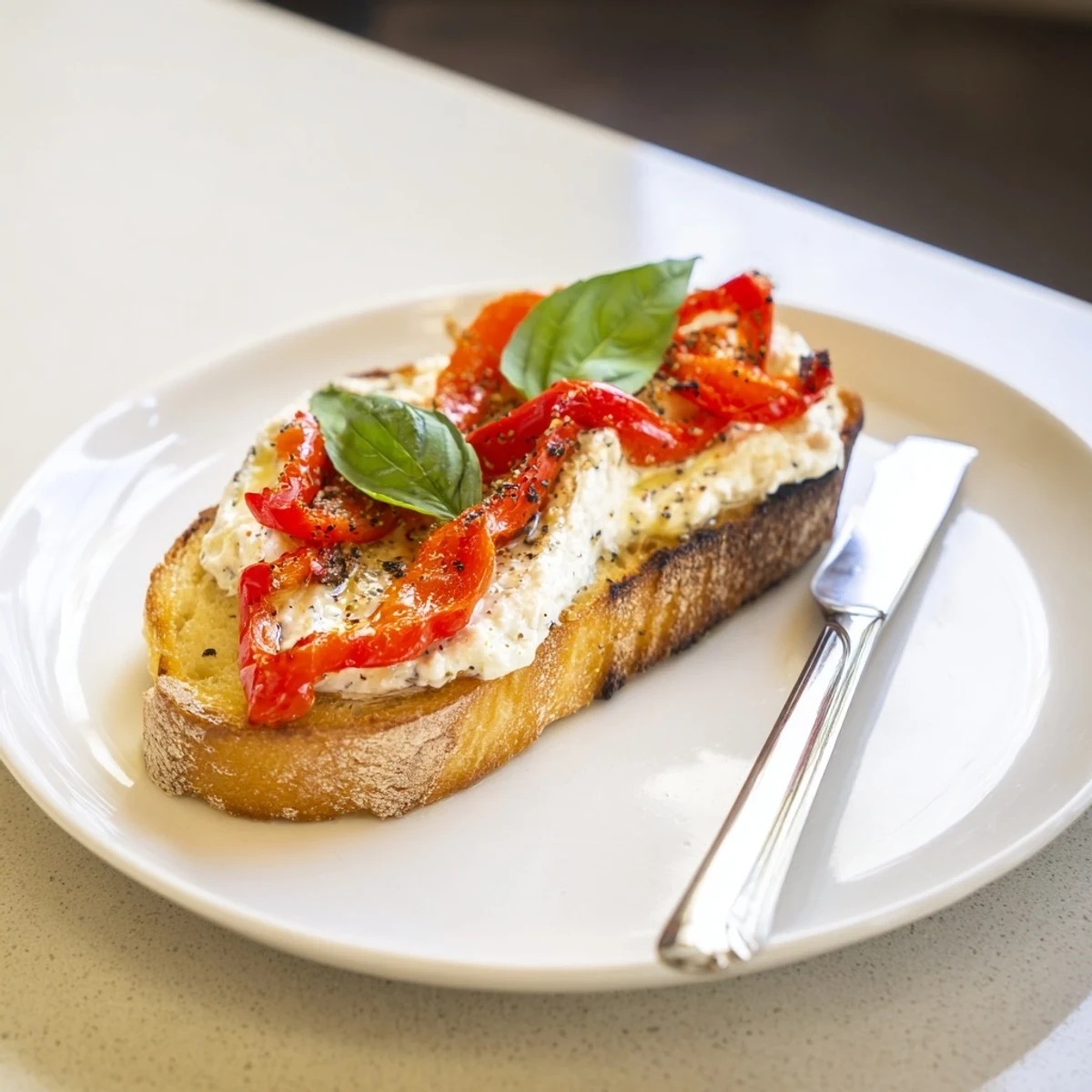 Crispy pickled pepper goat cheese toasts topped with fresh herbs and honey drizzle.  