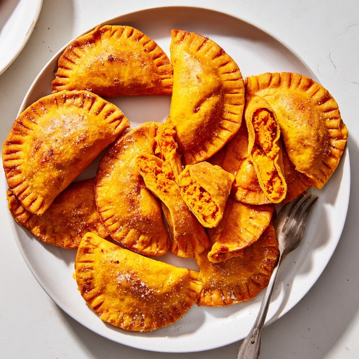 Empanadas de batata horneadas, crujientes y llenas de sabor, ideales para cualquier merienda.