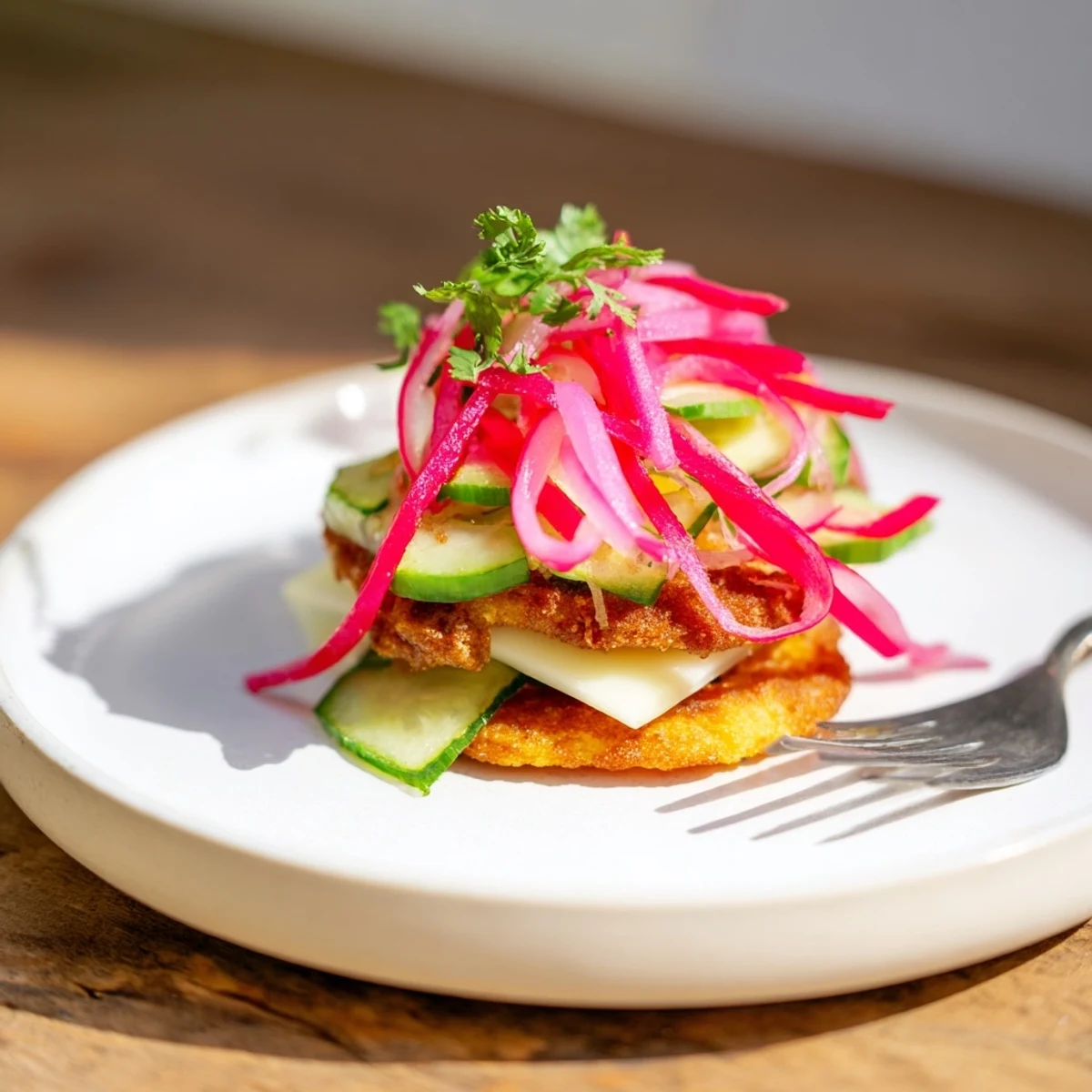 Arepa Manchego Pickles Crujientes