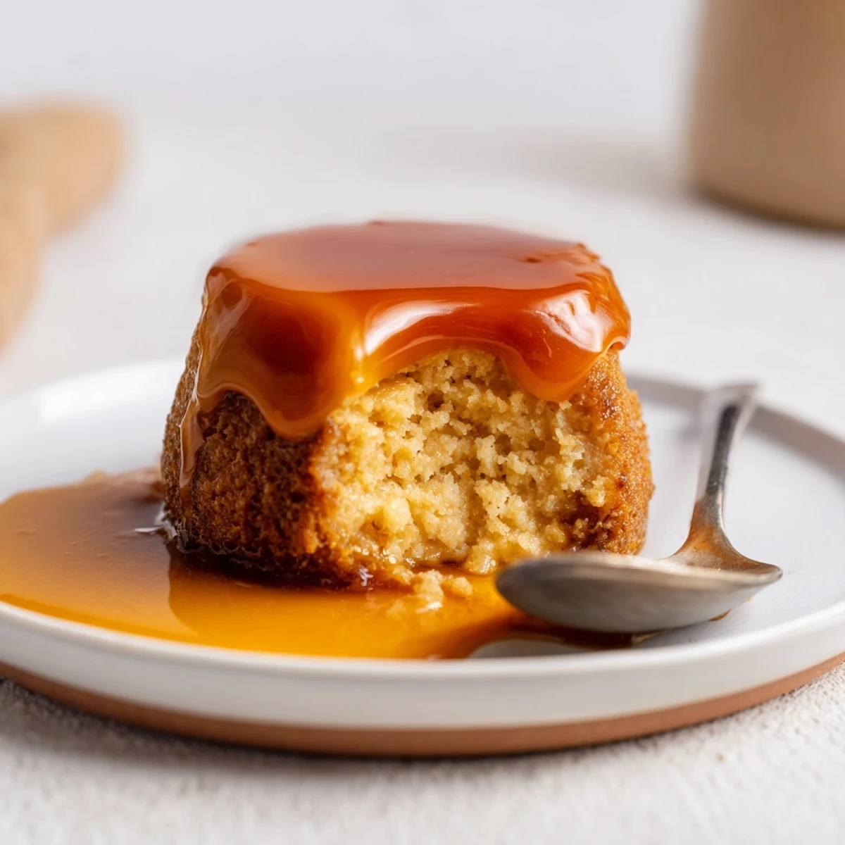 Muffins de flan chai decorados con caramelo dorado y especias fragantes.