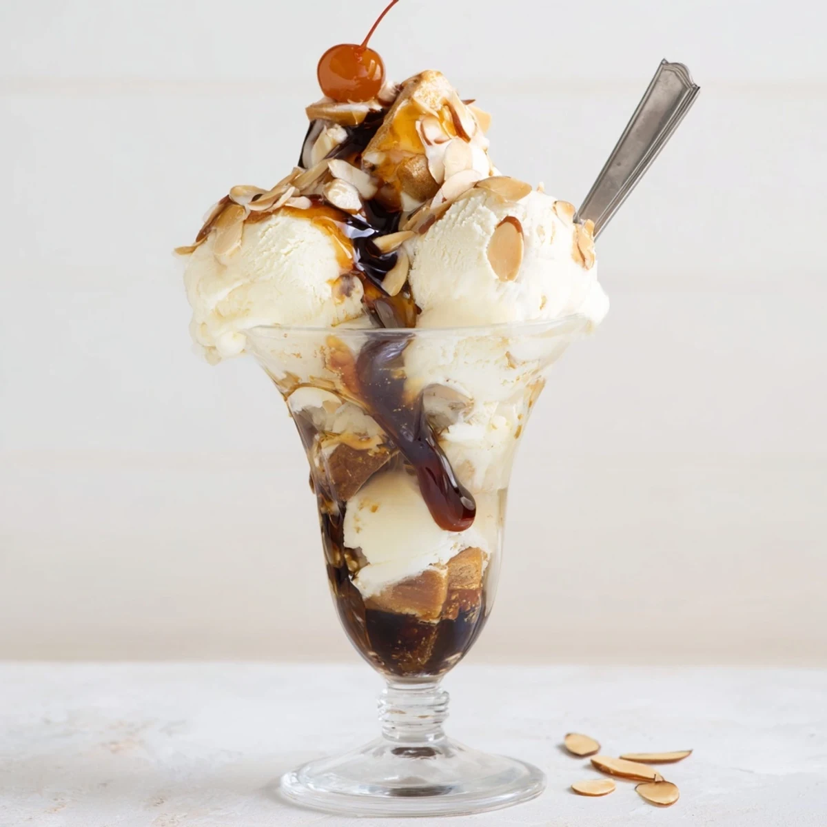 Sundae de turrón Rebel Float adornado con helado de vainilla y cola burbujeante.  
