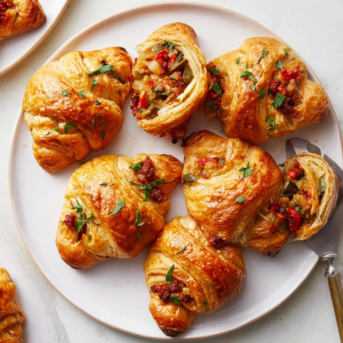 Crescent empanadas de chorizo, crujientes y doradas, perfectas para fiestas.  