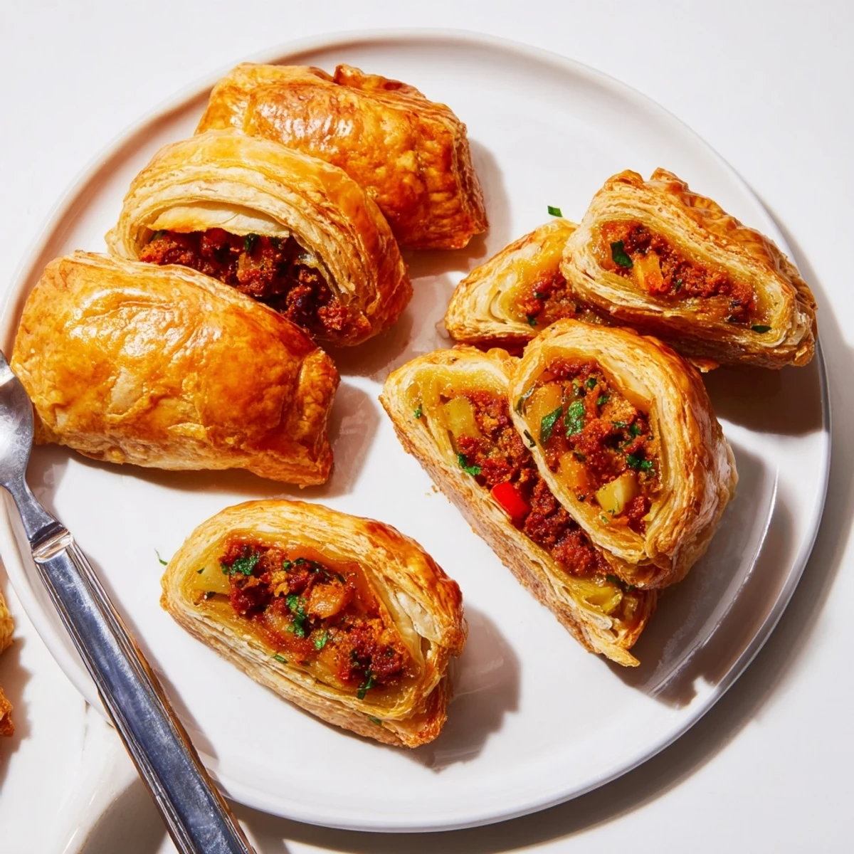 Empanadas doradas de chorizo y patata, un aperitivo ideal para celebrar.