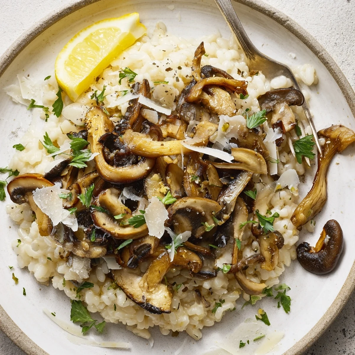 Deliciosas tapas de champiñones sobre arroz cremoso con un toque español.  