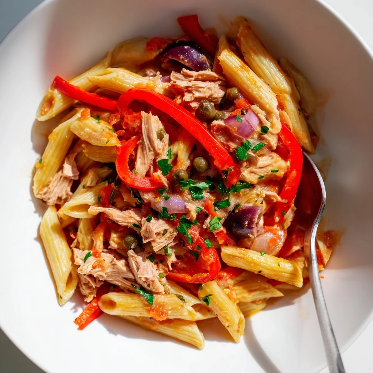 Pasta pimiento rojo y atún