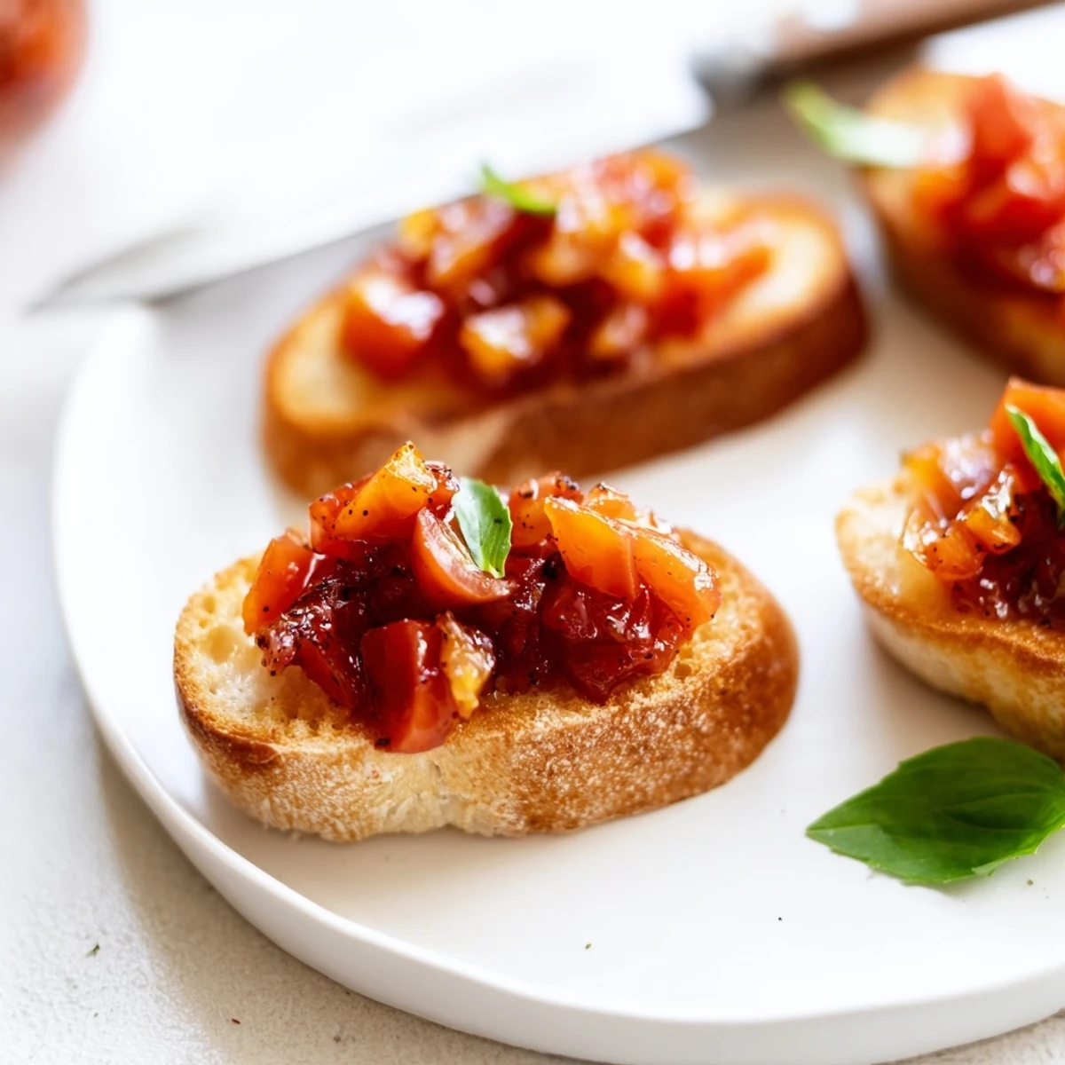 Delicioso pan con tomate, cubierto con dulce y salado tomate mermelada.  