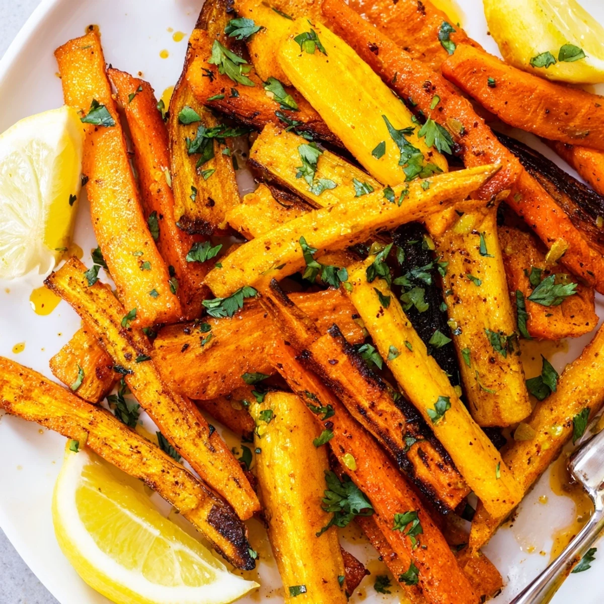 Deliciosas papas fritas de zanahoria y batata con azafrán en cada bocado.