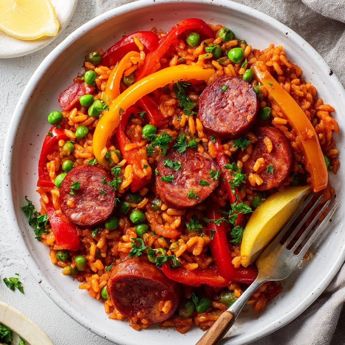Chorizo y pimiento paella