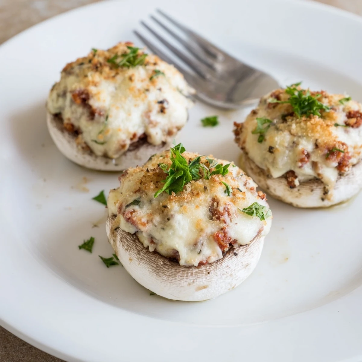 Sabor picante en champiñones rellenos de chorizo, perfectos para disfrutar como aperitivo.