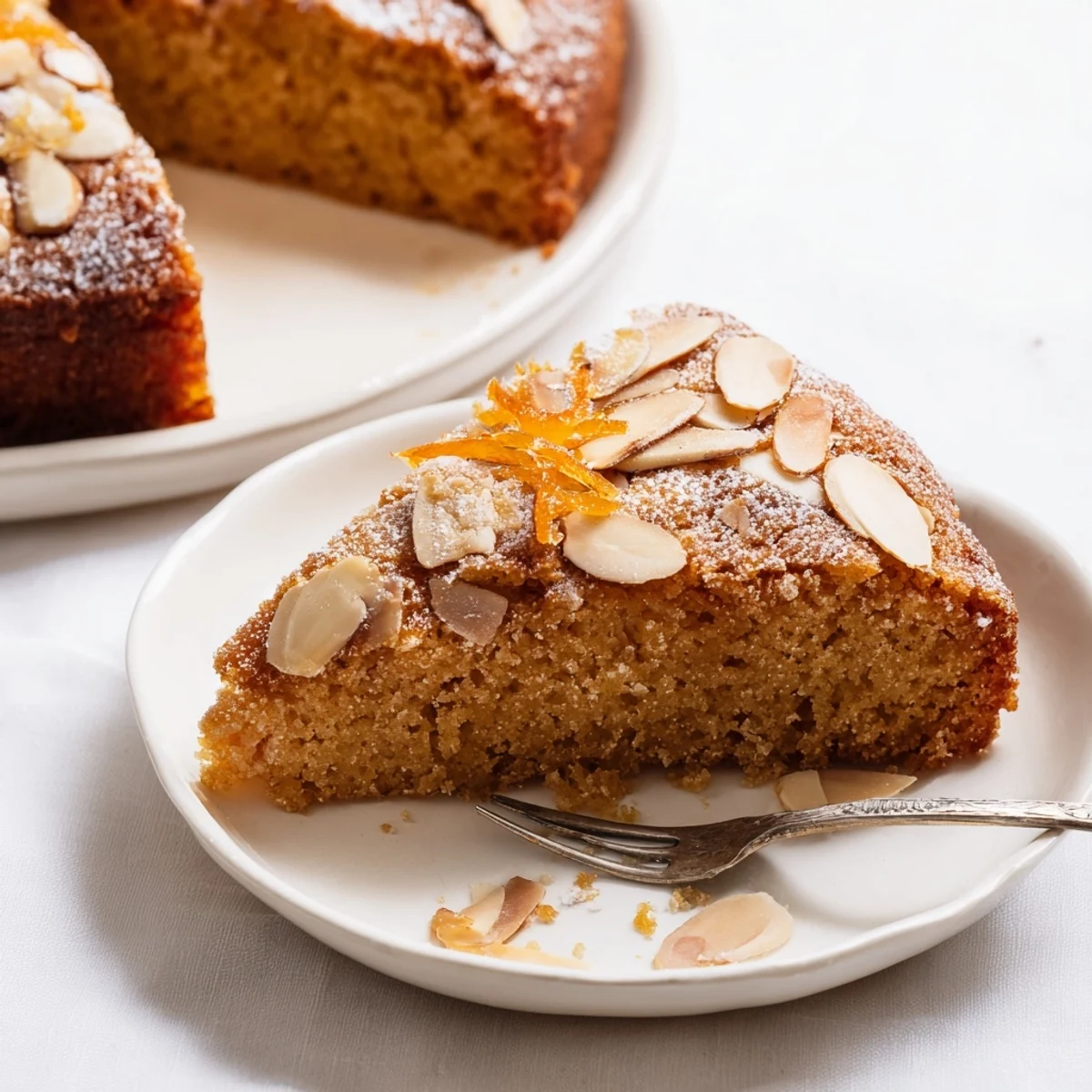 Delicioso pastel español de naranja y almendra, perfumado y sin gluten.