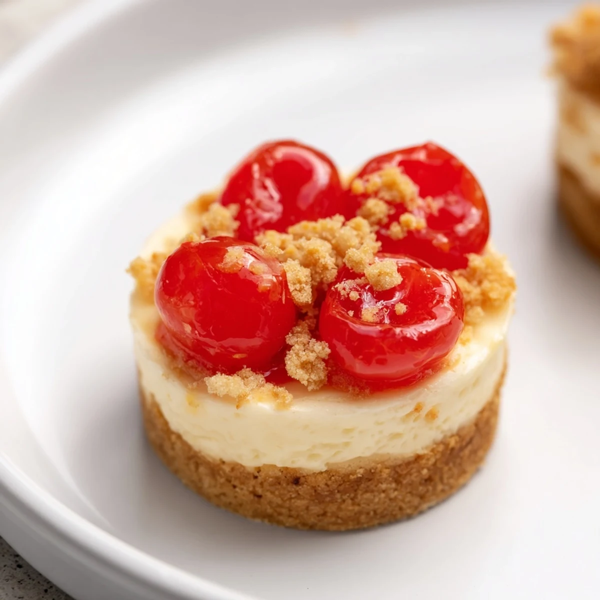 Creamy no-bake nougat and cherry mini cheesecake, a delightful summer dessert option.
