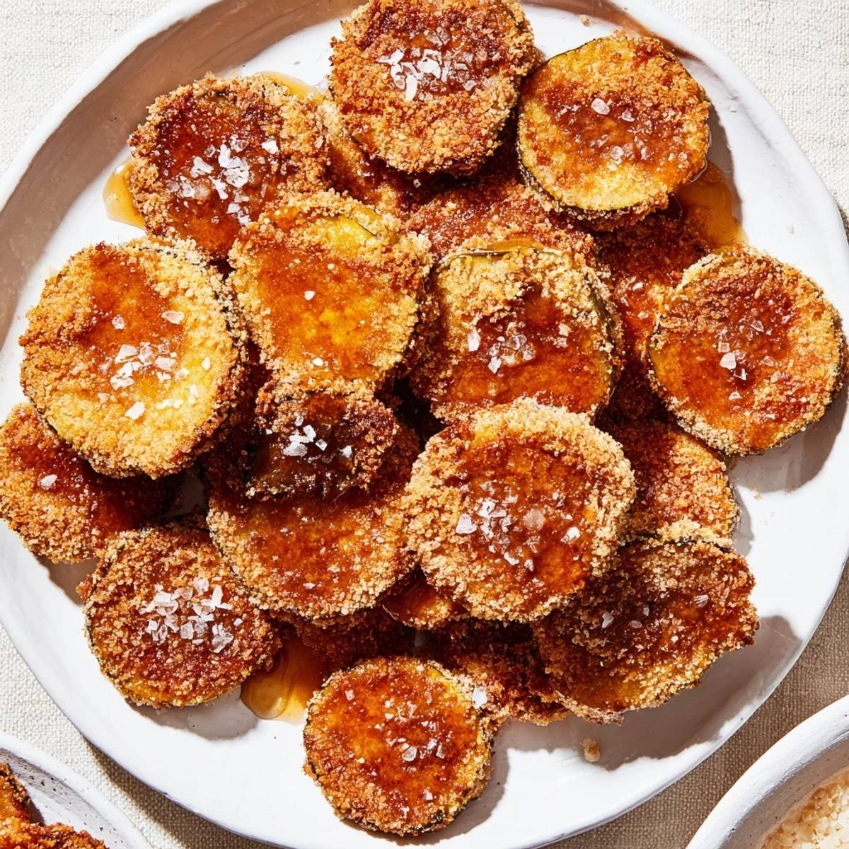 Golden-fried Berenjenas con Miel topped with glistening honey and a sprinkle of sea salt.
