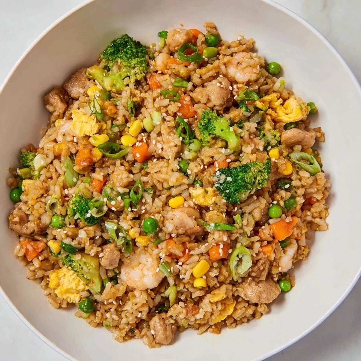 Steaming plate of Leftover Fried Rice, the perfect quick and easy Asian-inspired dish for anyone.