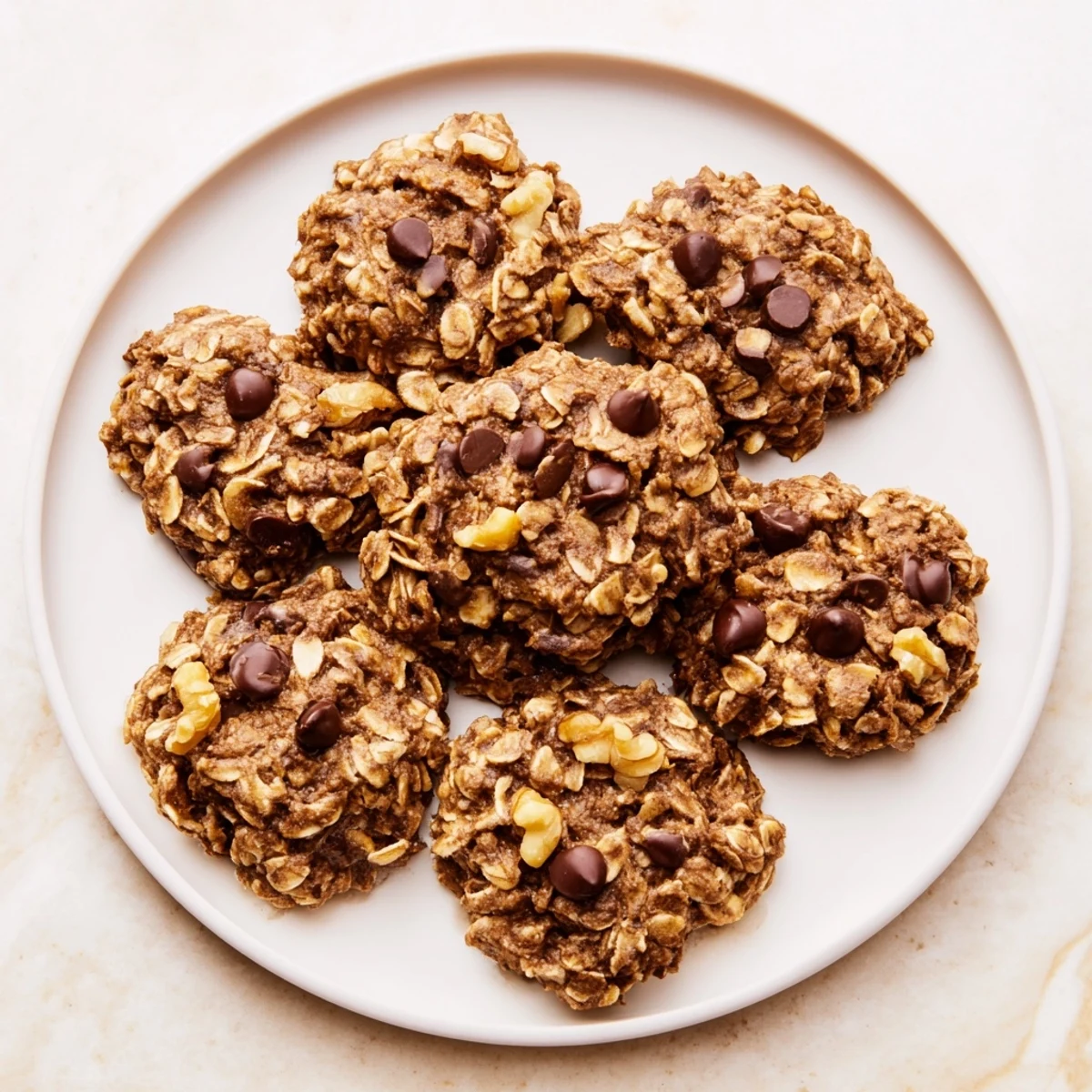 Soft, golden Banana-Oat Cookies fresh from the oven, offering a wholesome treat texture.