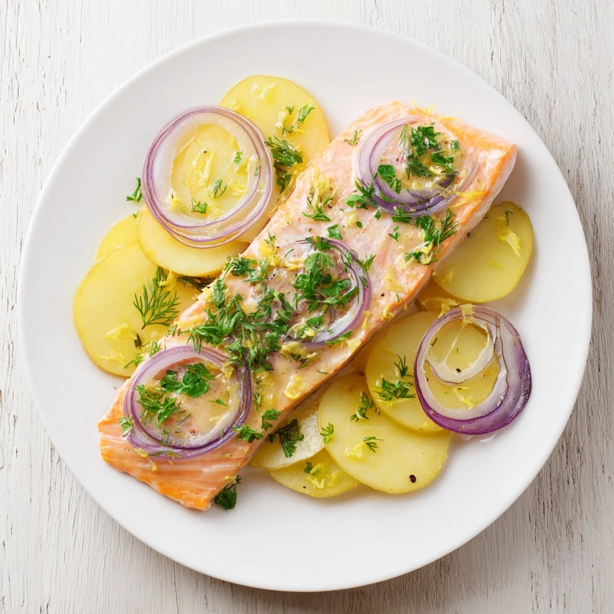 Perfectly cooked Budget One-Pan Salmon, served alongside roasted potatoes and fresh dill, ready to eat.
