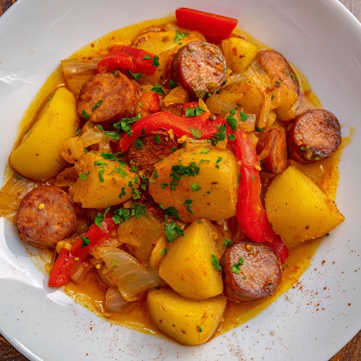 Close-up of flavorful Quick Patatas a la Riojana, a hearty Spanish stew perfect for a cozy dinner.