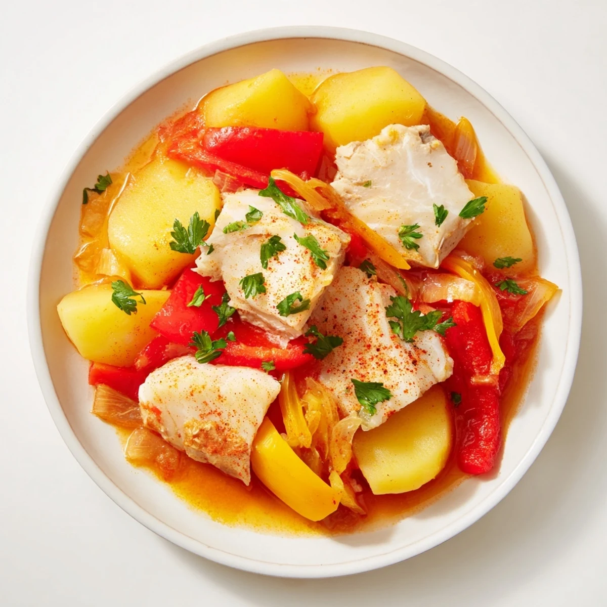 This warm, bubbling 1-Pan Potato and Bacalao Stew features tender potatoes and flaky fish with fresh parsley.