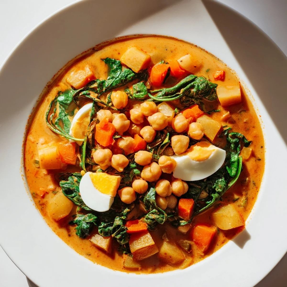 Creamy Garbanzos with Spinach Stew, a vibrant, steaming bowl of Spanish comfort food with fluffy chickpeas.