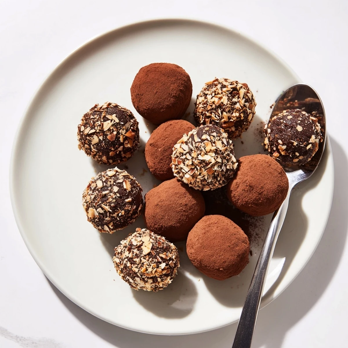 A close-up shot of bite-sized Quick Spanish Nougat Truffles, perfect for a sweet treat.
