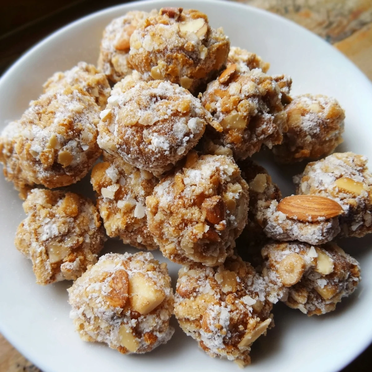 Buttery, nutty close-up of the easy Budget Polvorones Crumble Topping ready for fruit crisps!