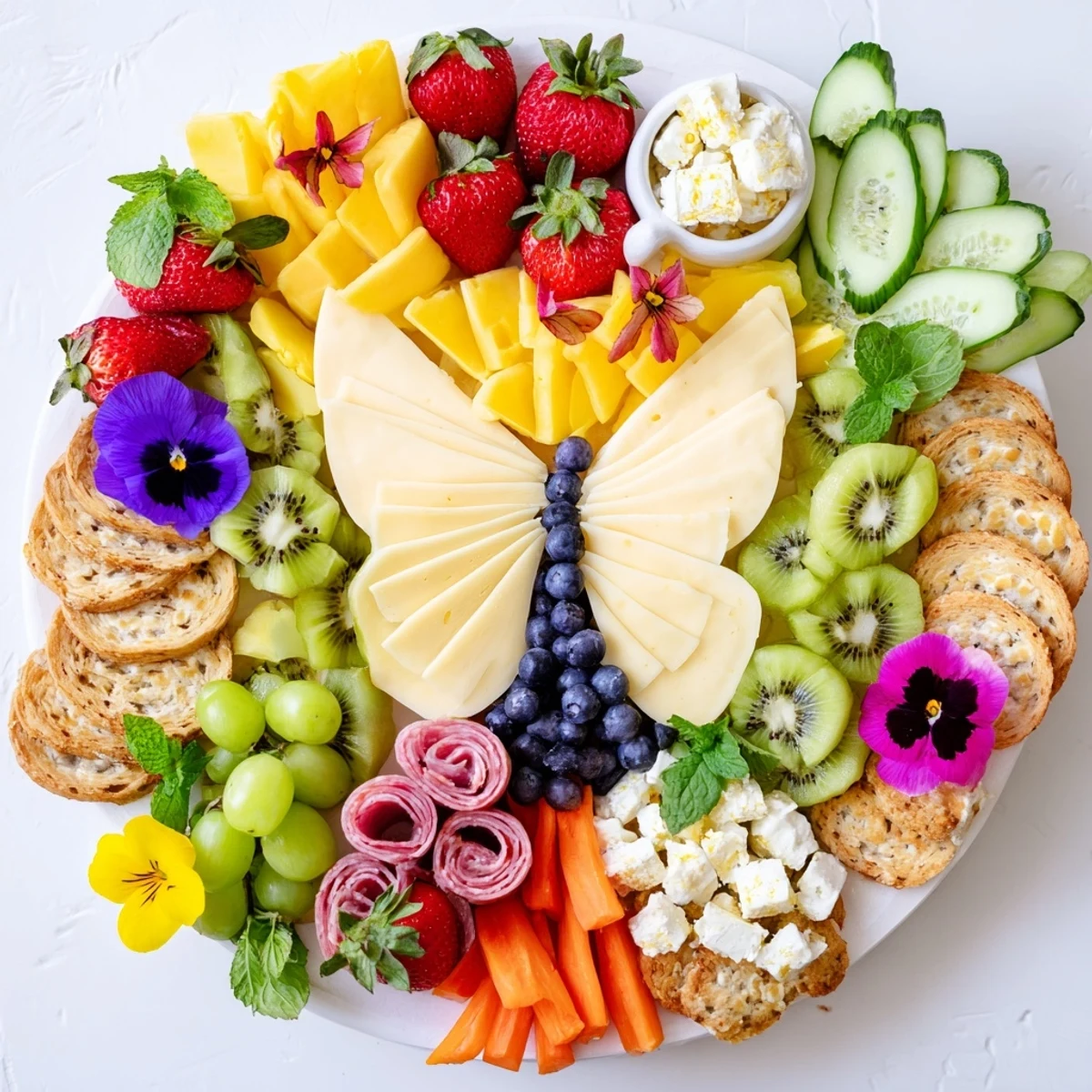 This delicious Butterfly Summer Board appetizer offers a delightful array of fresh, vibrant ingredients.