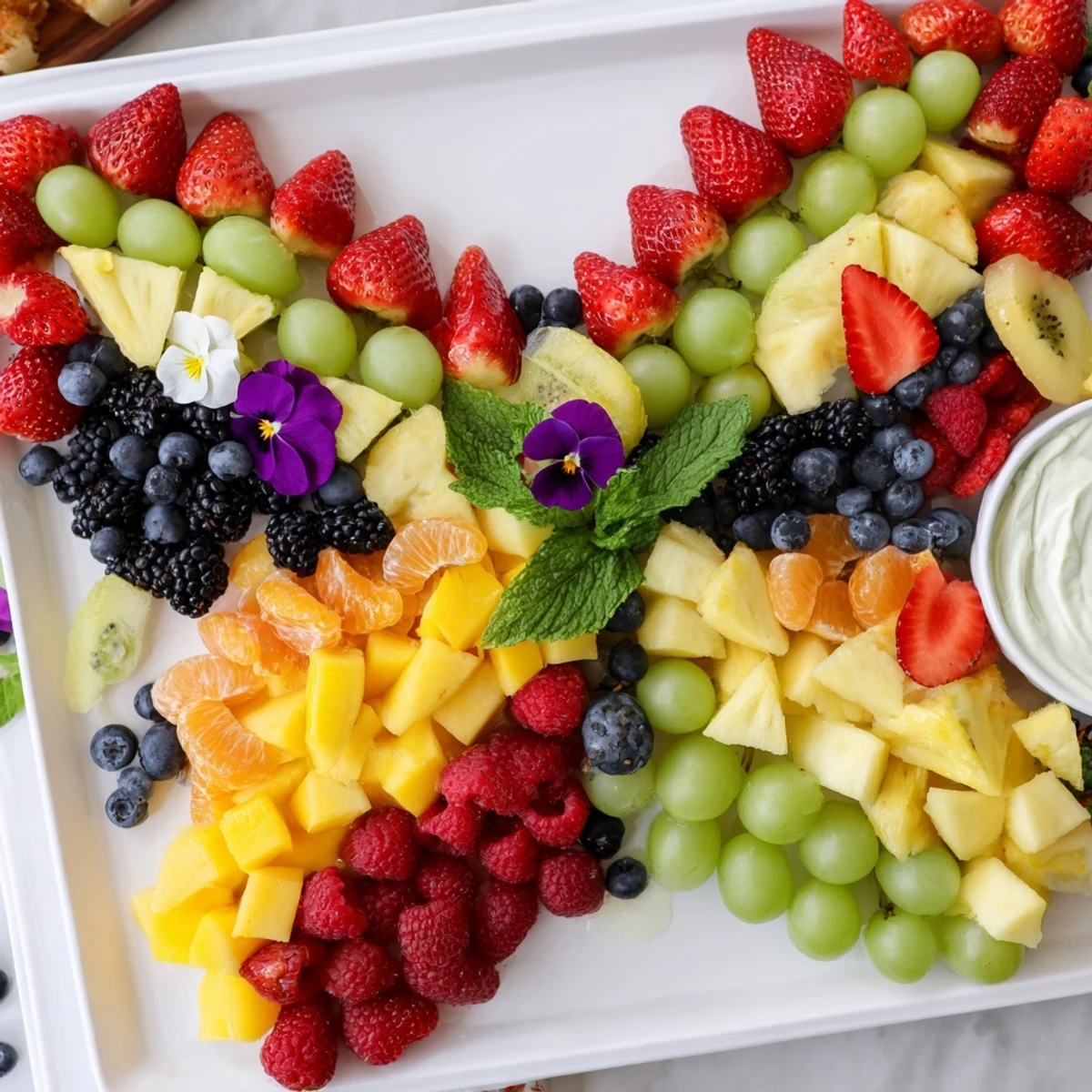 Butterfly Garden Fruit Board, a colorful and healthy snack, features a beautifully arranged fruit platter.