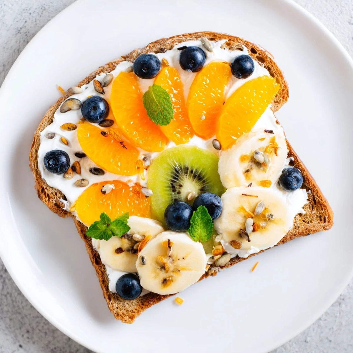 Vibrant "Morning Sun" breakfast toast with arranged fruit, a healthy and delicious start to any day.