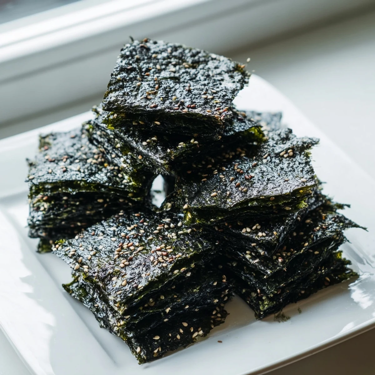 Seaweed Snacks de Vague Surf, a vegan-friendly and gluten-free snack, served with wasabi peas.