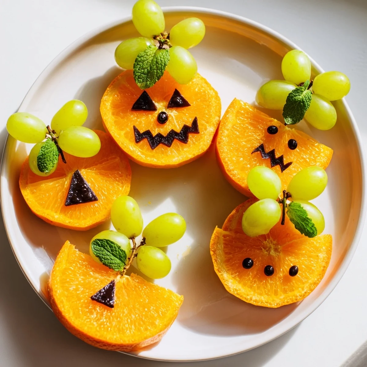 Festive pumpkin patch orange slices arranged on a platter, a healthy Halloween snack idea perfect for kids.