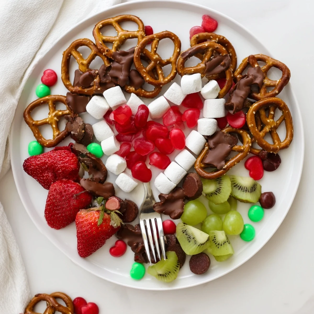 The Grinch's Heart Pretzel Board: a festive snack board with pretzels, dips, and sweet Grinch-themed treats.