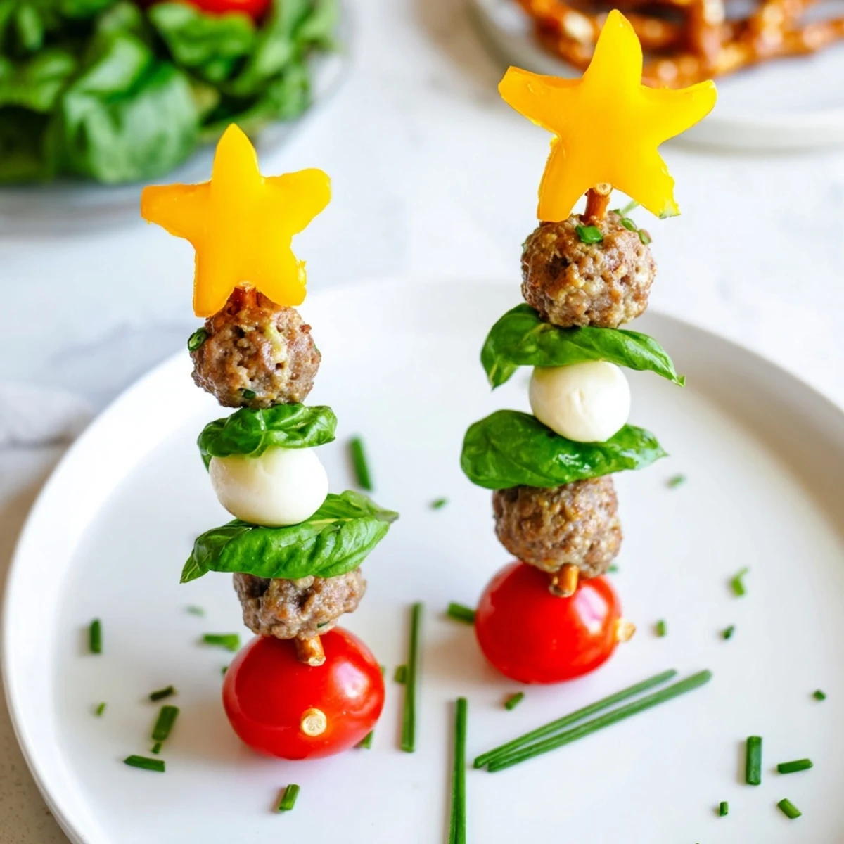 Festive Savory Bites: Mini Meatball Christmas Trees, delicious bite-sized holiday appetizers ready to serve.