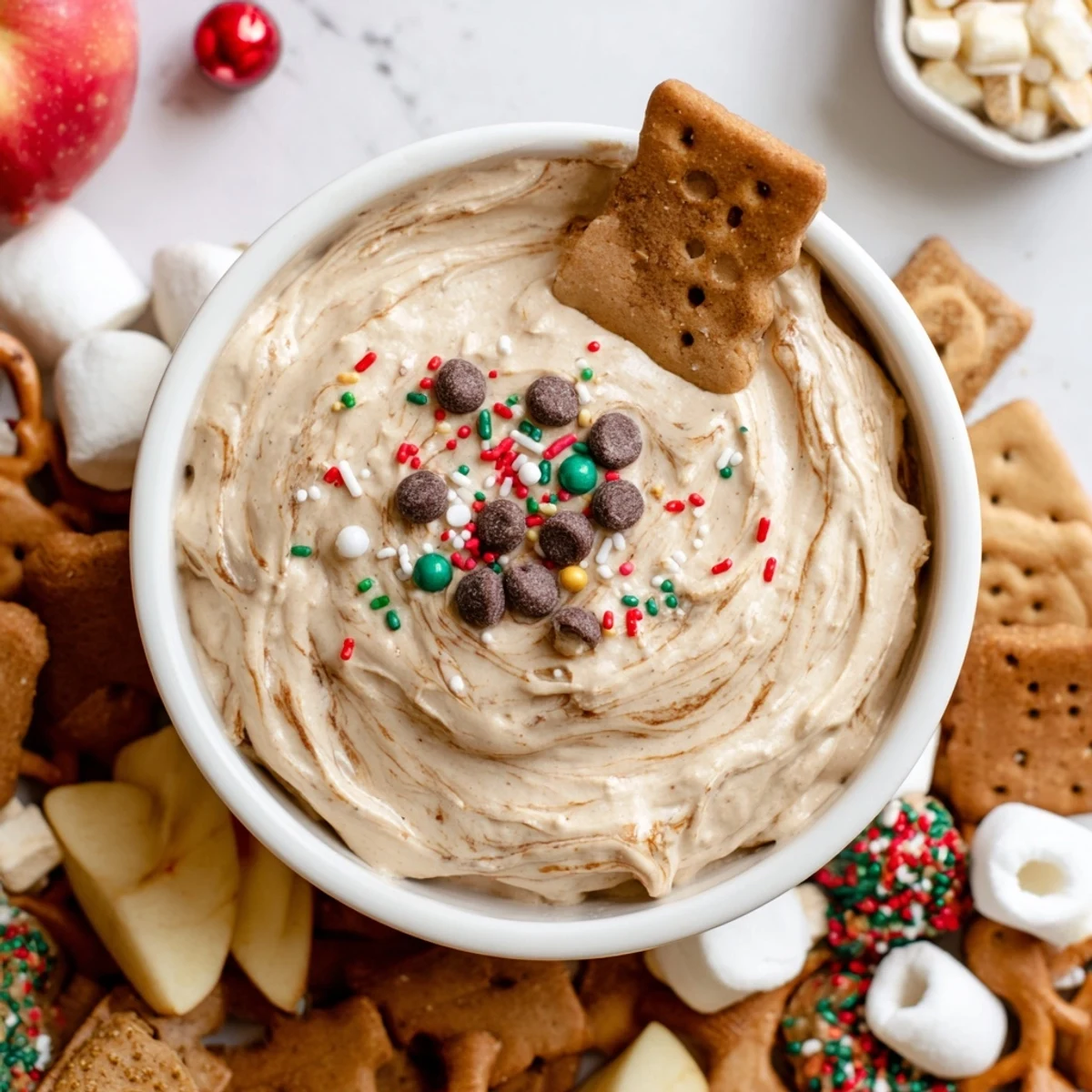Creamy Gingerbread House Dip Board on a festive wooden serving board, ready to be dipped.