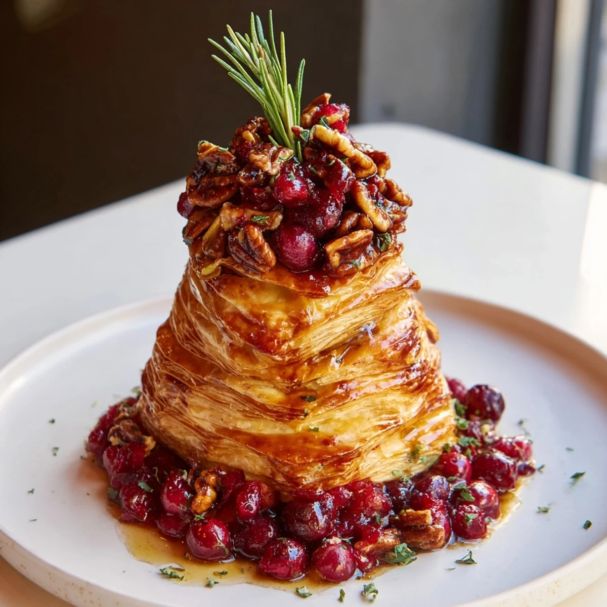 Warm and decadent Brie en Croûte Pine Tree, a festive appetizer filled with rich flavor.