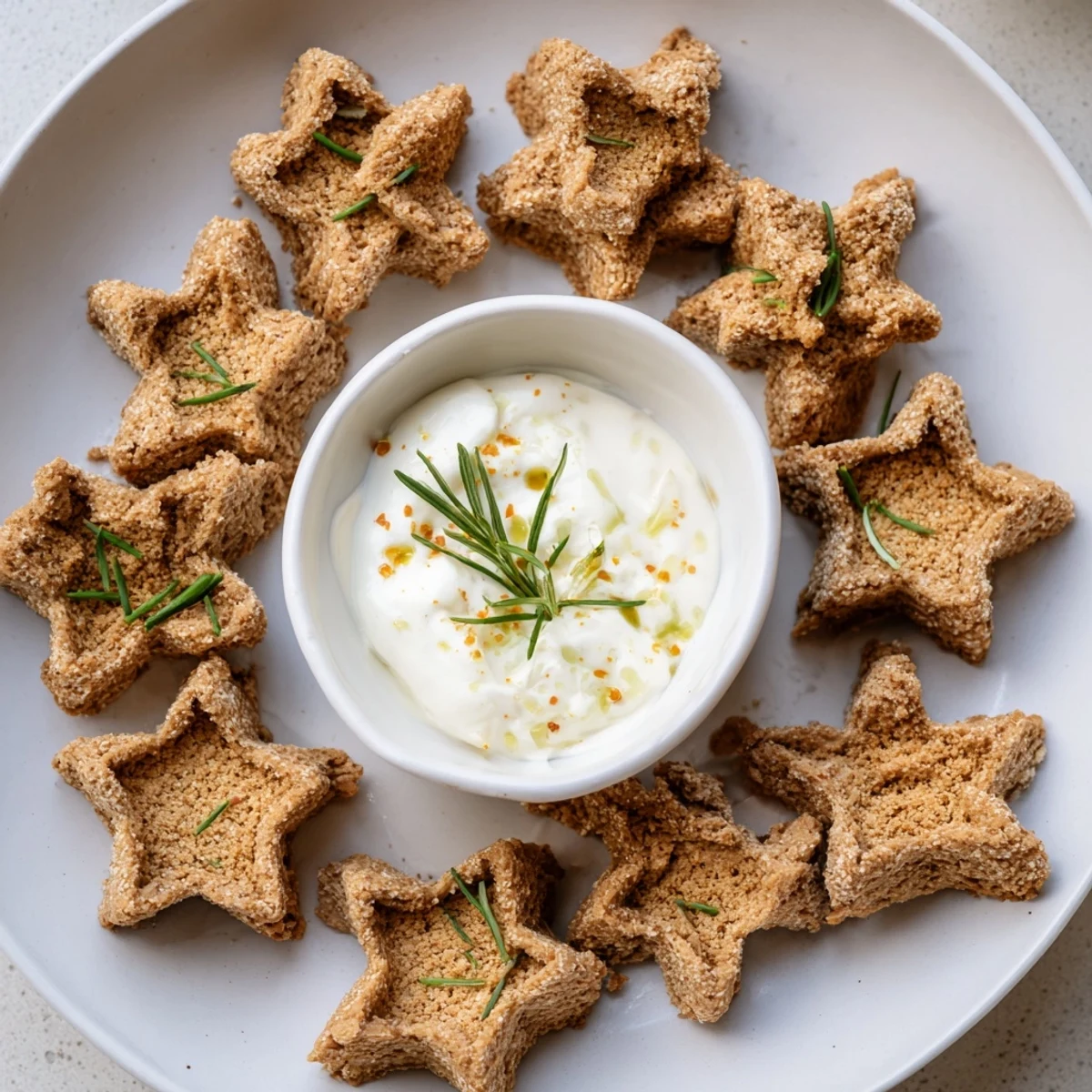 Crisp, golden Holiday Crackers, star-shaped and ready to be dipped, perfect for the holidays.