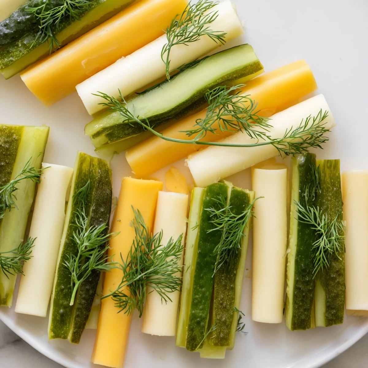 Pepinos eneldo y quesos variados