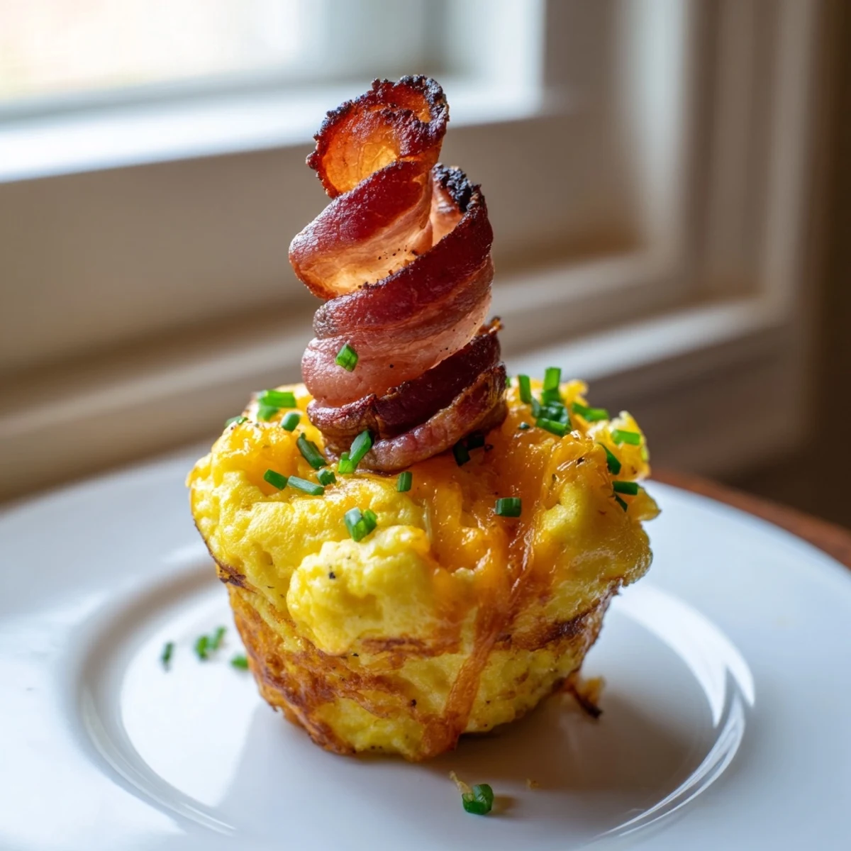Delicious Scrambled Egg Cups with bacon strips, a comforting, gluten-free, ready to serve recipe.