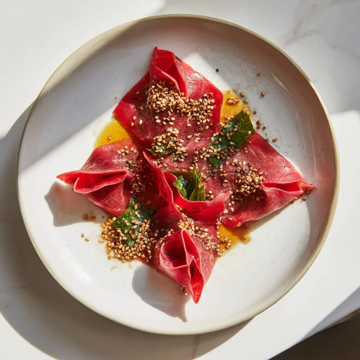 Origami fold beef appetizer