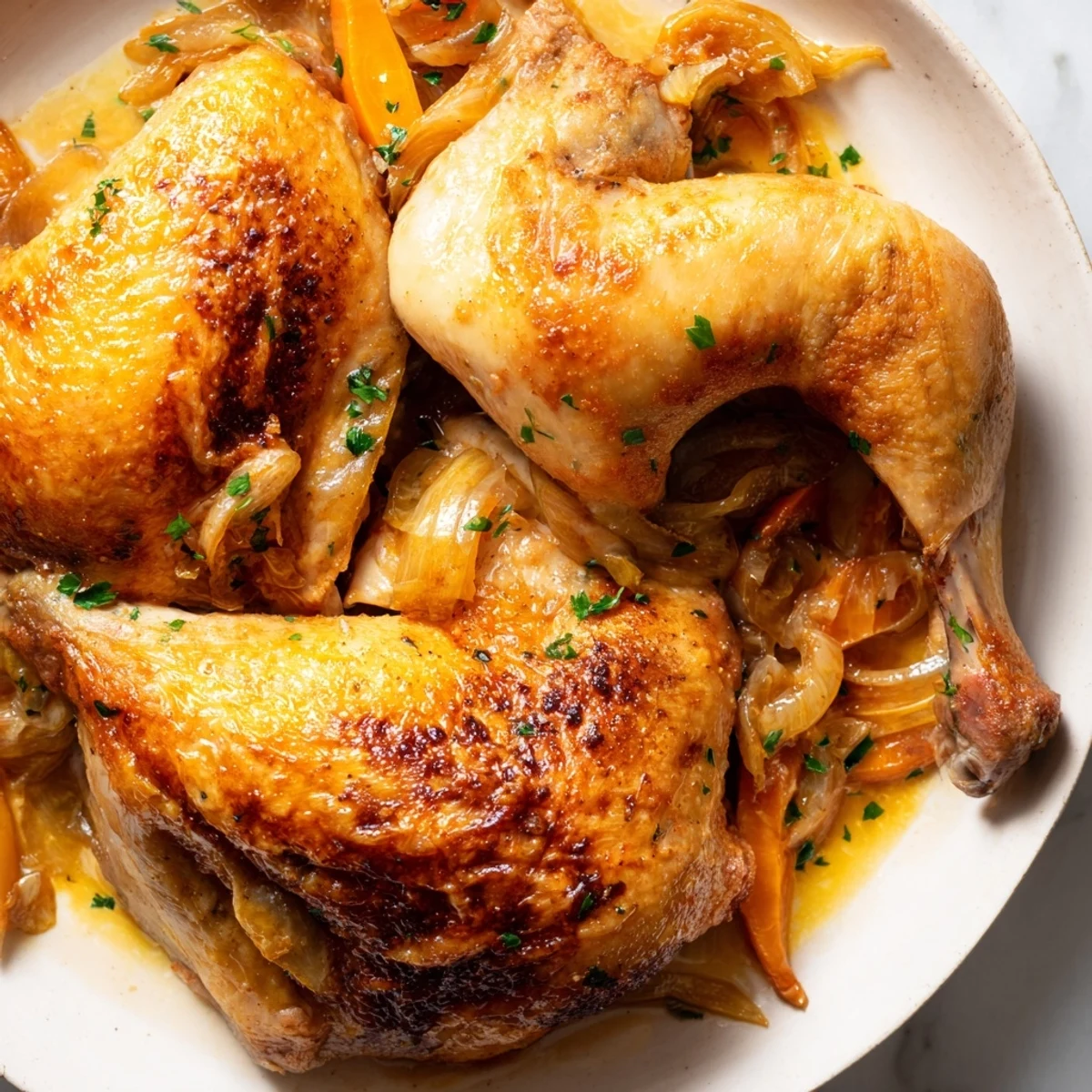 Southern chicken thighs braised