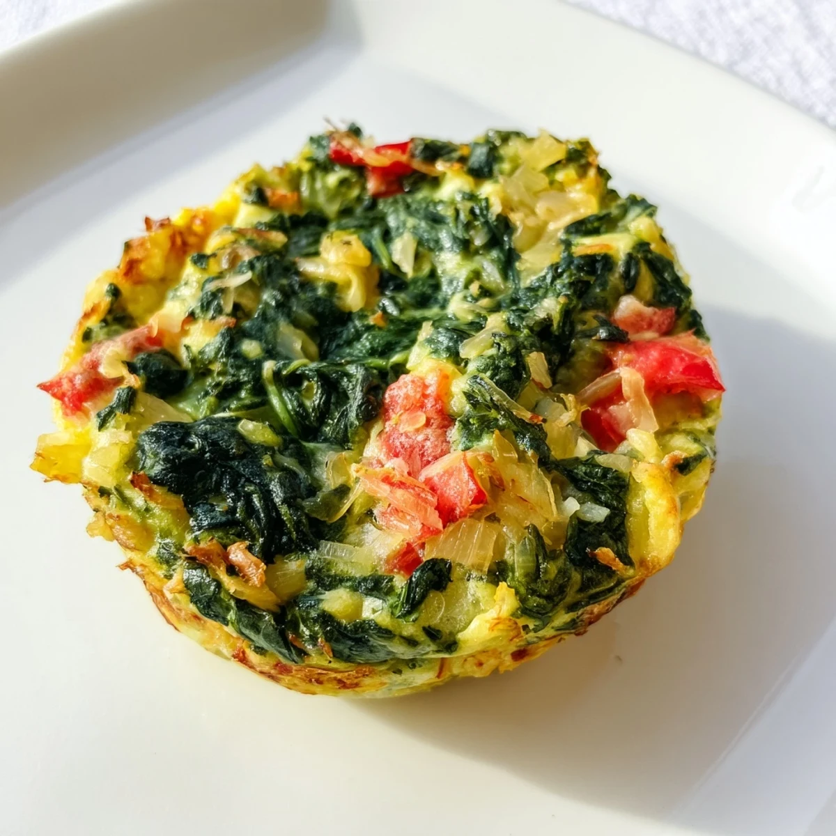 Perfectly baked Mini Crustless Quiches, golden and fluffy, with visible spinach and cheese topping.
