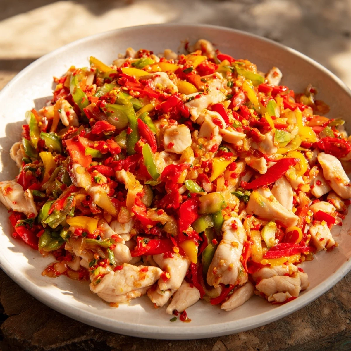 Sheet-pan chicken fajitas, bursting with color, ready to be served in warm tortillas.