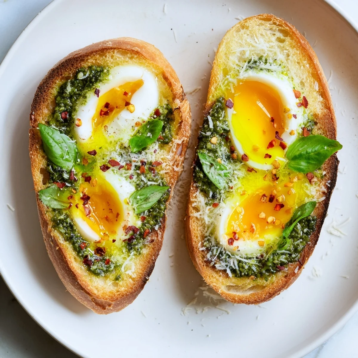 Pesto huevo sobre tostada