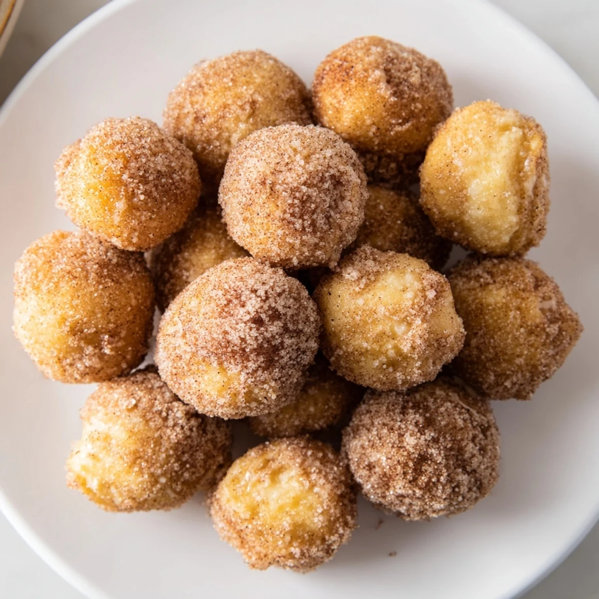 Air Fryer Cinnamon Donuts, coated in sparkling cinnamon sugar, ready to eat and enjoy warm.