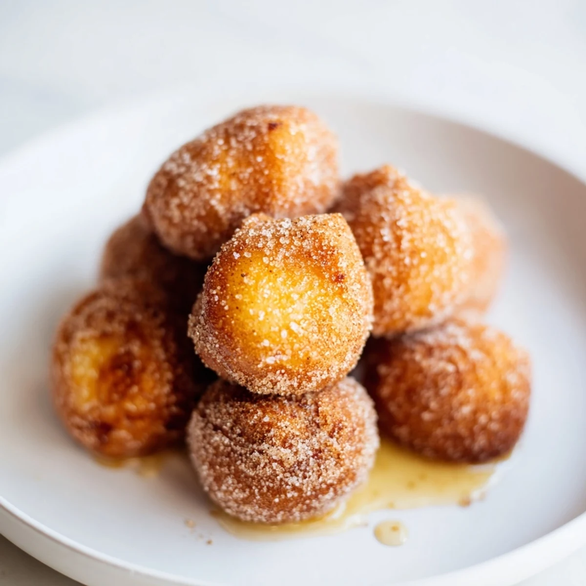 Golden brown Air Fryer Cinnamon Donuts, soft and fluffy inside, perfect for a quick breakfast treat.