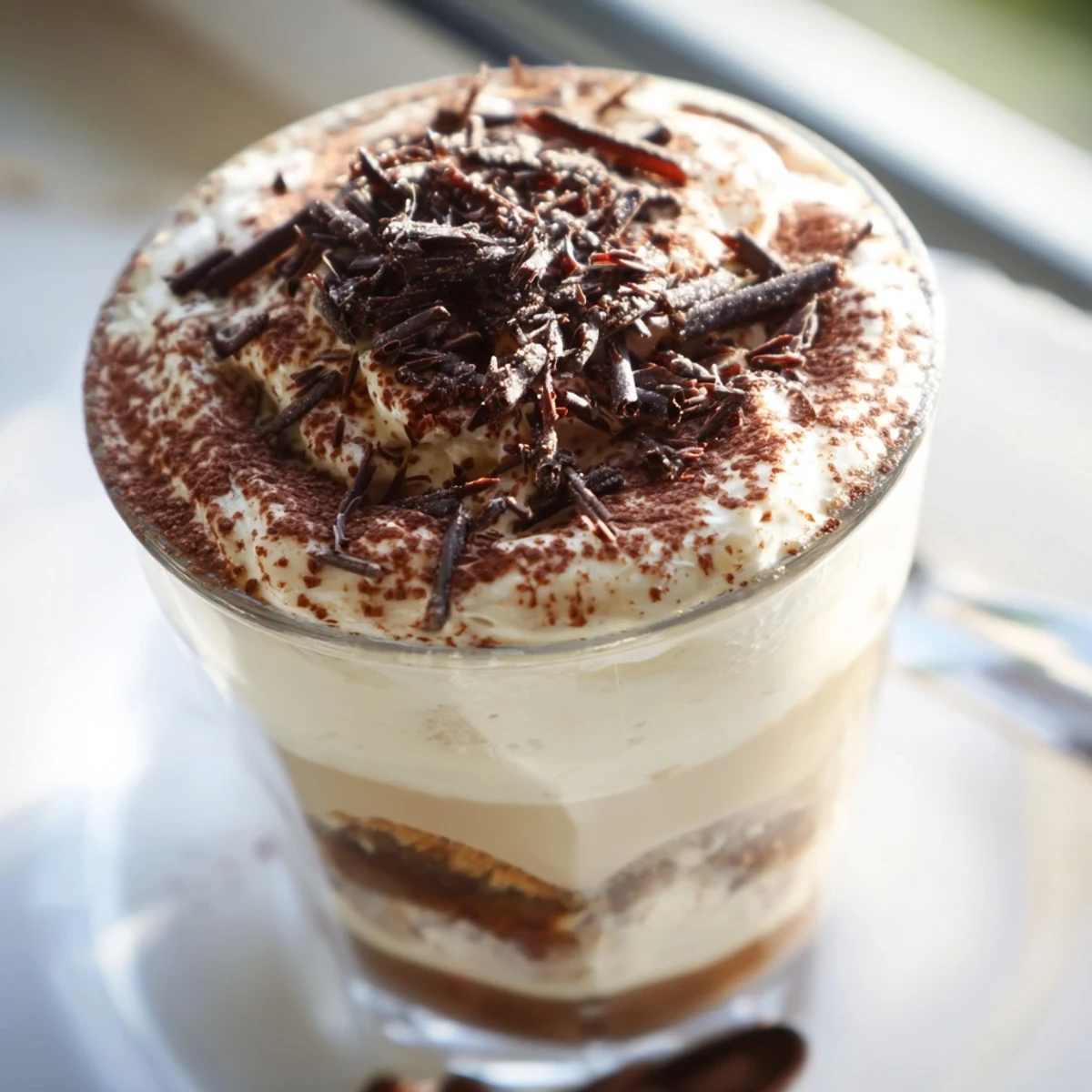 Picture the perfect coffee break: A rich tiramisu latte with dark chocolate shavings for extra flavor.